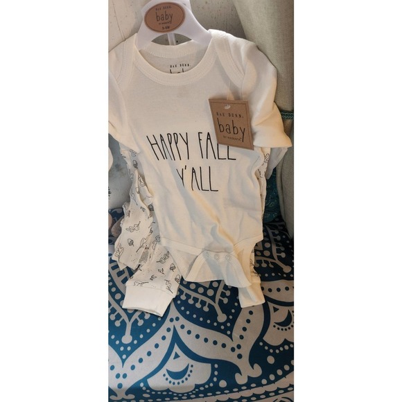 Baby 3-6 nwt Rae Dunn 3 piece set Happy fall y'all baby shower bow pants onesie - Picture 4 of 12